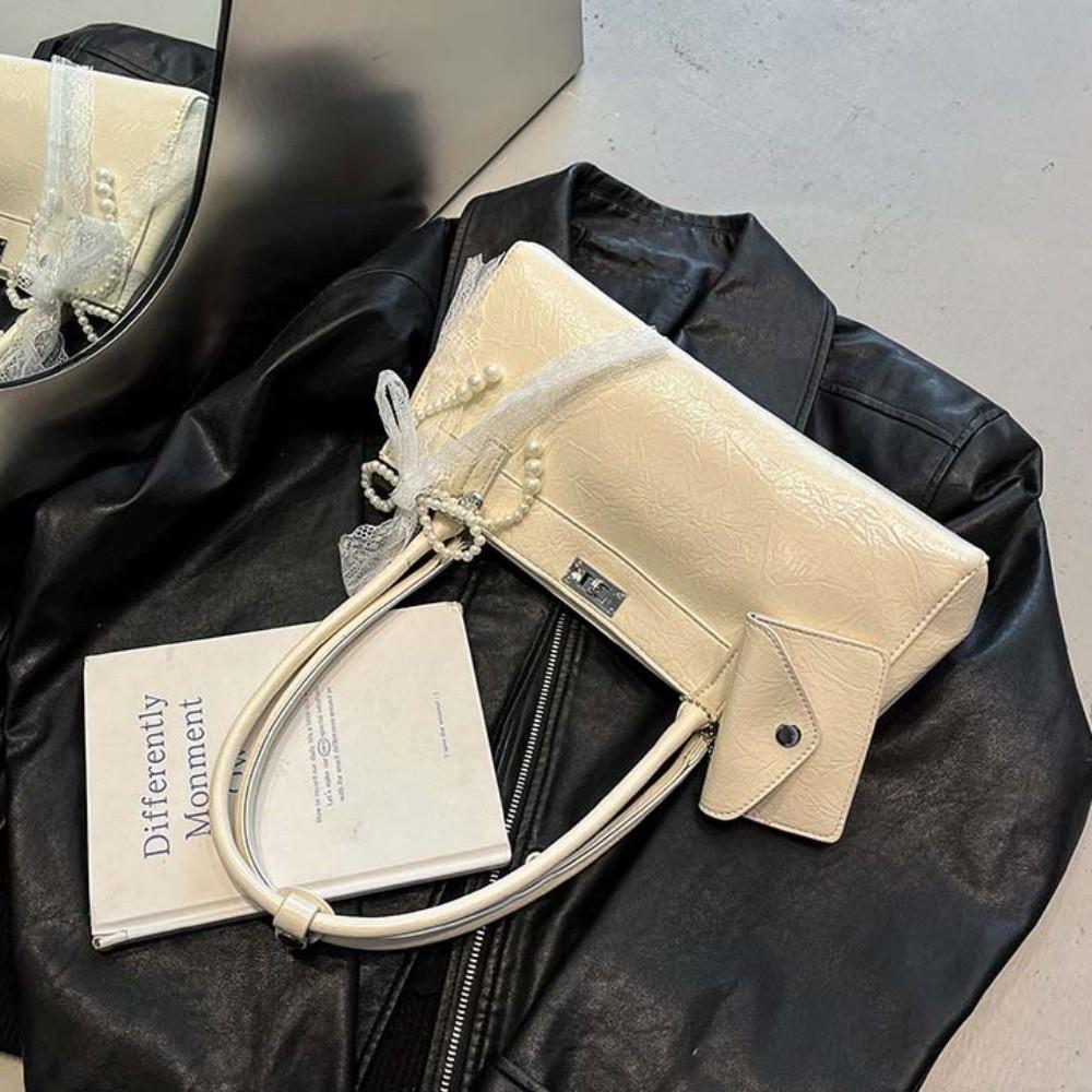 Sweet French Stick Handbag Lace Texture Underarm Bags Portable PU Shoulder Bag  Work