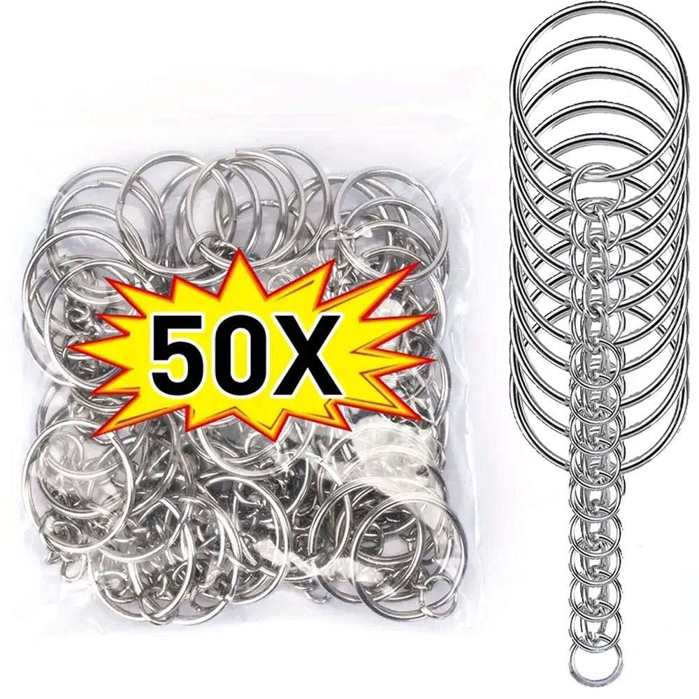 50/100PCS Stainless Steel Key Rings Key Pendant Chains Metal Keychain DIY Accessories Buckles Split Rings Key Organization