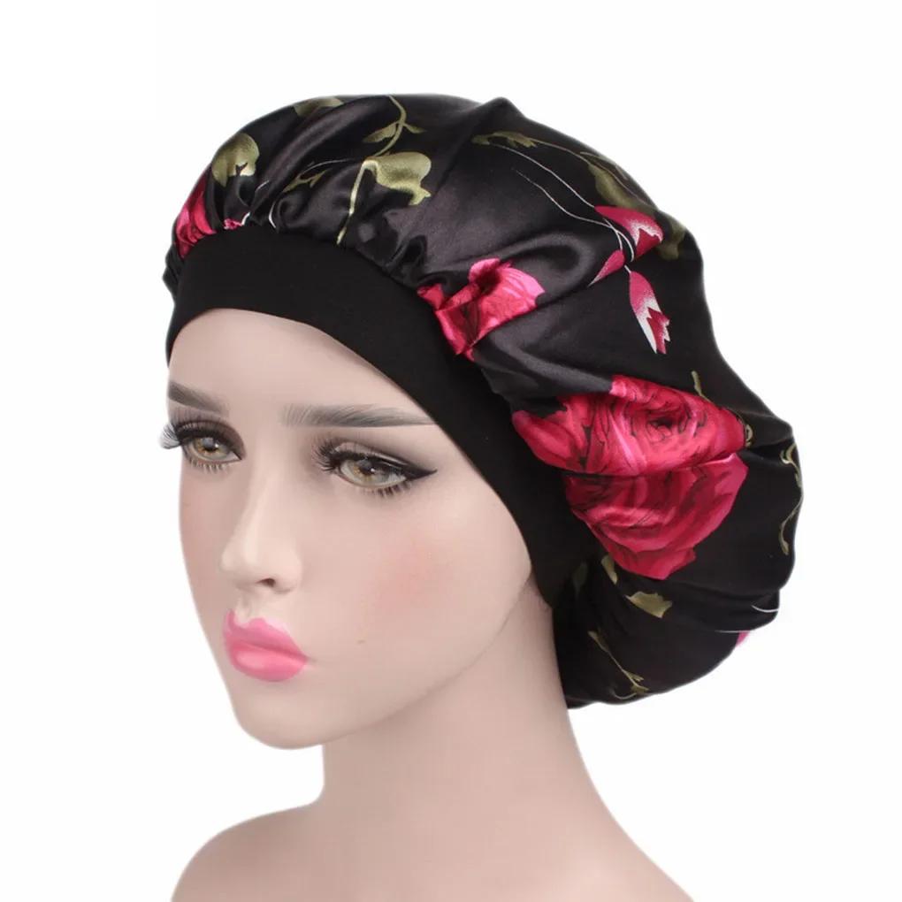 Blumen-Schlafhaube mit breiter Krempe für Frühling, Herbst, Winter, Unisex für Erwachsene, Satin, für Männer und Frauen