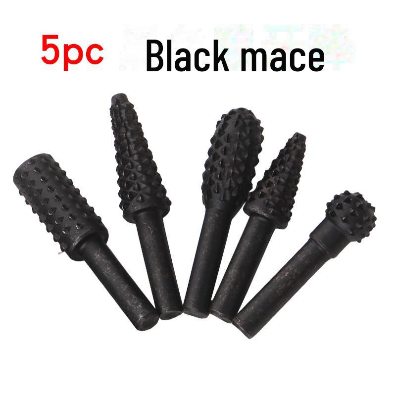 5-teiliges schwarzes Holzbearbeitungs-Rotfeilen-Set - DIY-Schleifwerkzeuge für elektrische Schleifmaschinen