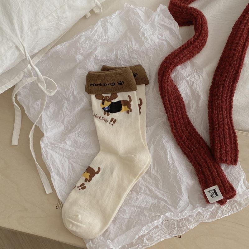 

Мультяшные носки-гольфы с полосатой таксой - Милые осенне-зимние гольфы до середины икры, нишевые на все сезоны One Size