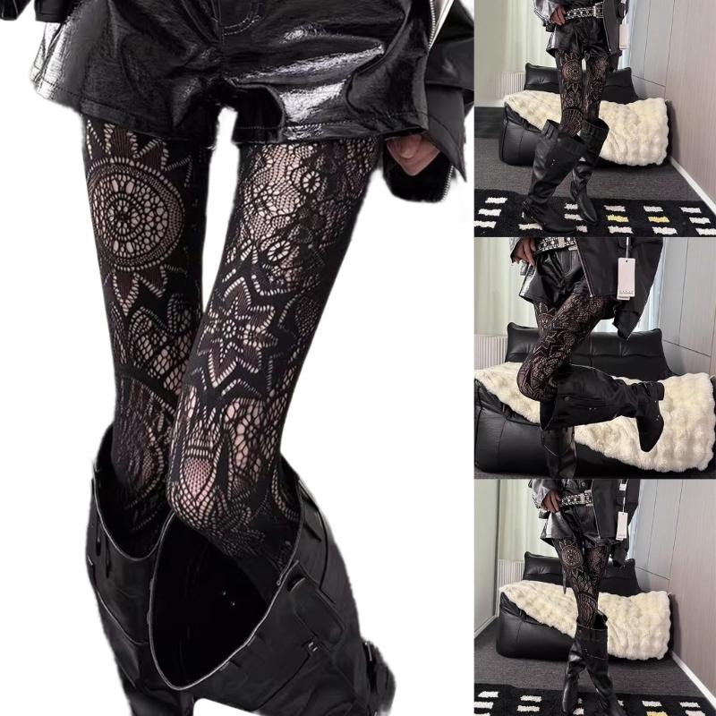 Elegant Sheer Tights Gothic Lace Design High For Evening And Daily