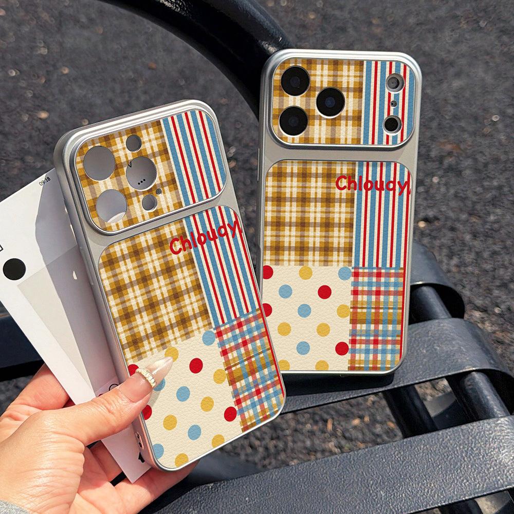 Applicable to iPhone17 plaid color dot soft case sticker leather mobile phone case 15pro/16/13 advanced 14pro niche
