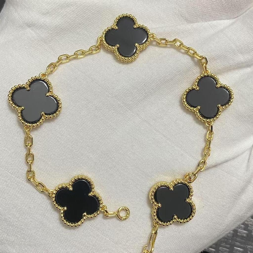 Nuova Versione Bracciale Quadrifoglio Cinque Fiori Agata Rossa Naturale Madreperla Bianca Bracciale da Donna Bracciale Laser