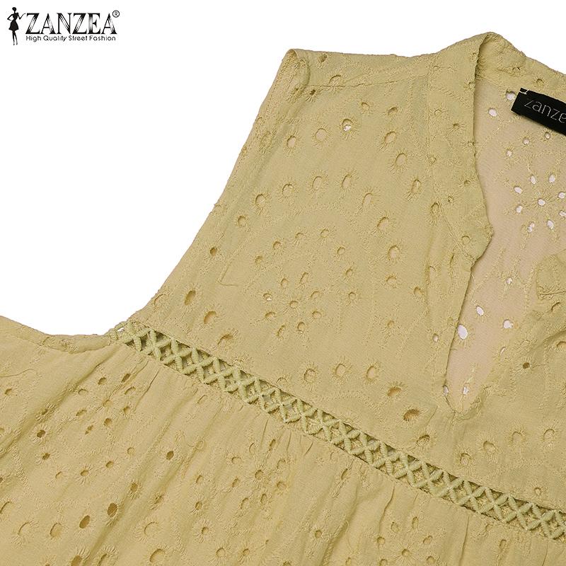 ZANZEA Damen Sommer Ärmellos Hohlstickerei Spitze Häkeln Kurzes Kleid