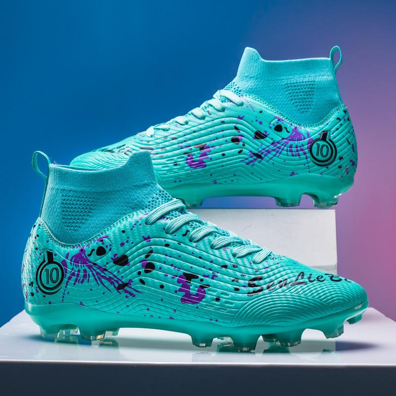New high-top football shoes with long broken nails Amazon men's and women's football shoes grass student training shoes