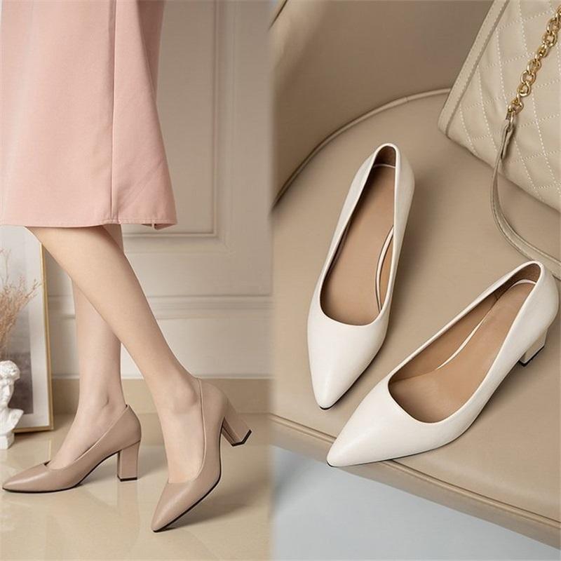 New Korean Style Black Pointed Toe Low-cut Block Heel Pumps, Slip-on Simple Professional Women's Shoes