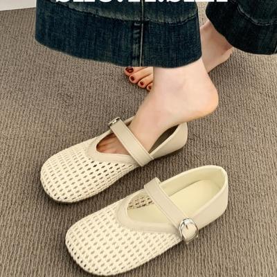 New Mary Jane Women's Shoes with A Single Line Mesh and Hollowed Out Woven Style Sandals