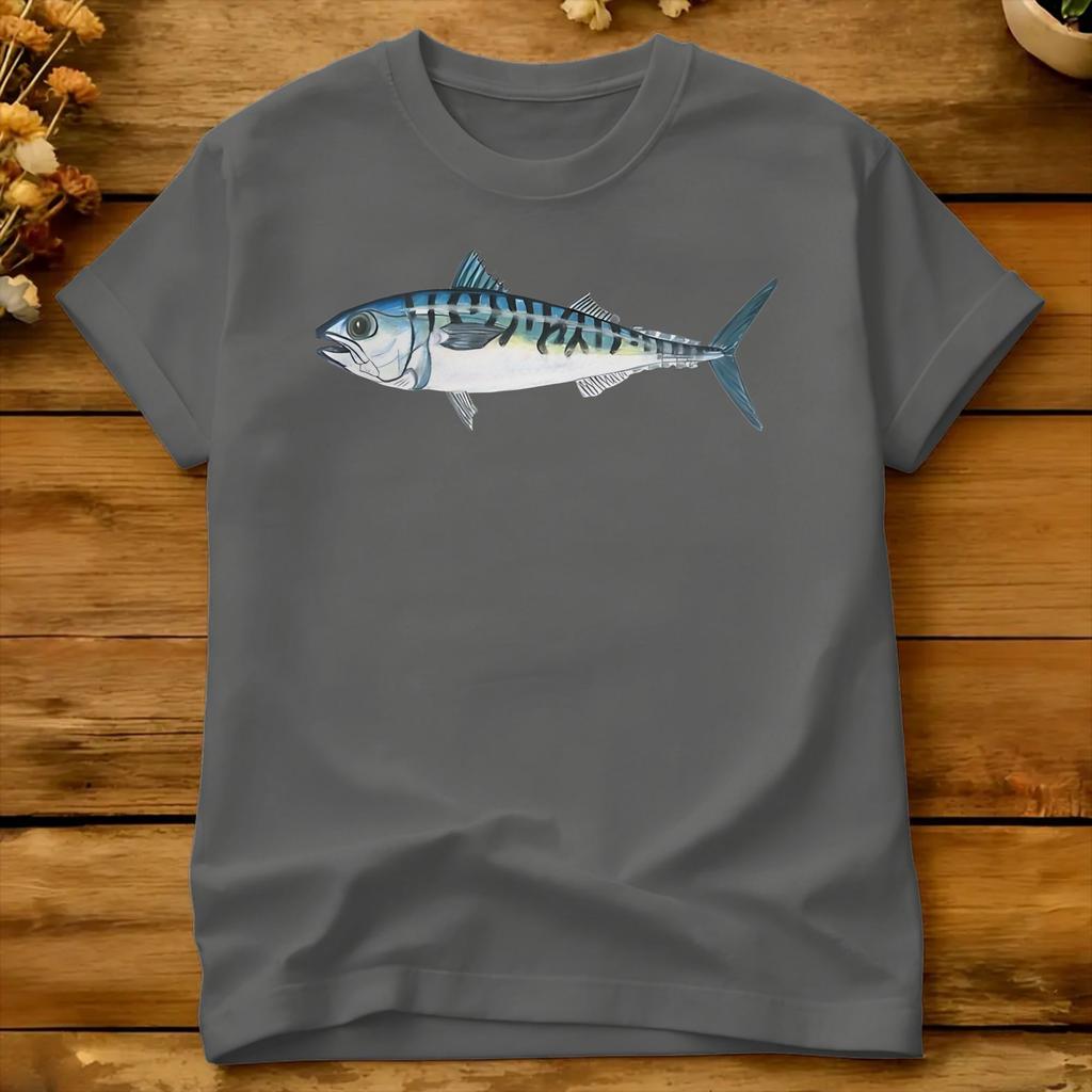 Atlantic Mackerel Handdrawn Fish Art T Shirt Beach Fashion Tshirts 100 Cotton Round Neck Oversized Tees Aesthetic Tshirt