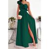 Women's One Shoulder Ruffle Maxi Dress A-Line High Waist Side Slit Solid Formal Evening Party Long Dress