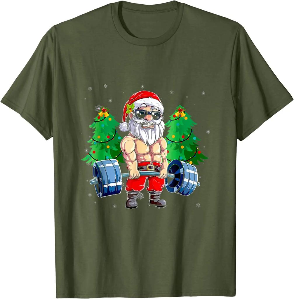 Weightlifting Fitness Gym Santa Claus Christmas Day Unisex TShirt Short Sleeve Casual Cotton Boys TShirts