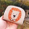 Cute Animal Canvas Coin Purse Short Shell Wallet Women Key Card Bag Kids Cartoon Lionmouse Fox Bear Dinosaur Small Change Purses
