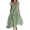 Women's Summer Fashion V-Neck Beach Long Short Sleeve Floral Printed Dresses