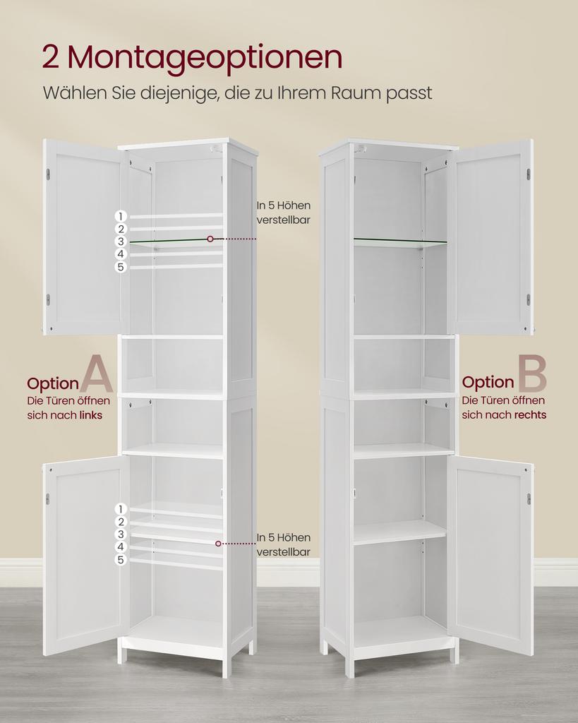 VASAGLE Bathroom Cabinet with Lighting Tall Slim Bathroom Cabinet Storage Cabinet with Adjustable Shelves for Small Spaces Modern 40cm Wide Cloud