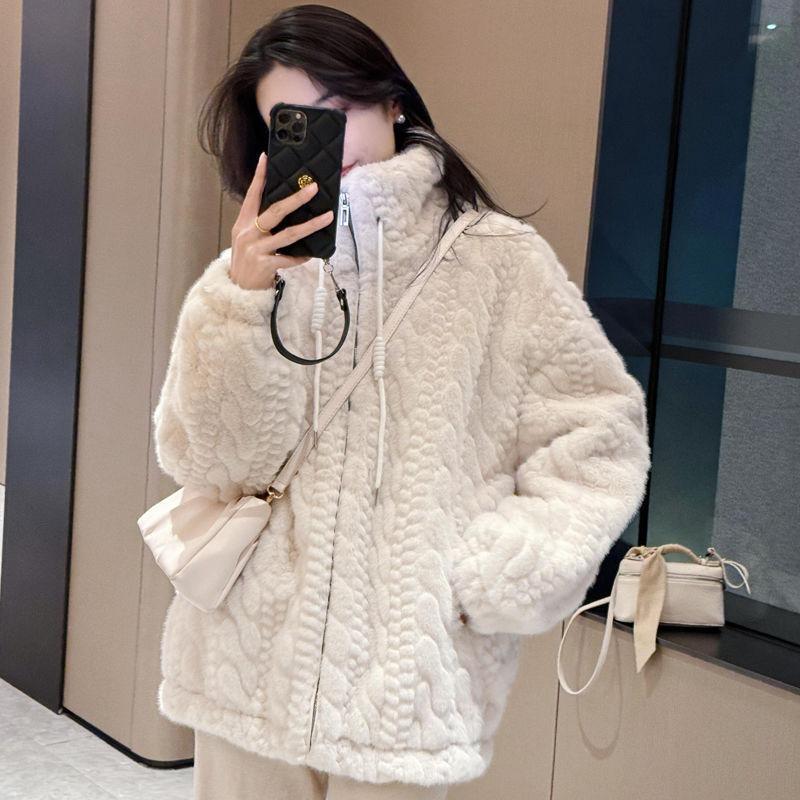 Imitation Rex rabbit fur jacket women's light winter loose stand-up collar thickened imitation mink hair twist coat