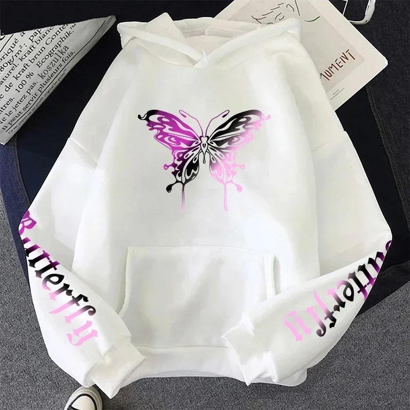Colorful Heart & Butterfly Women's Fleece Hoodie - Autumn Casual Pullover with Pockets