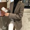 Korean Style Retro Plaid Wool Blazer - Houndstooth Long Sleeve, Thickened, Fall/Winter Collection.