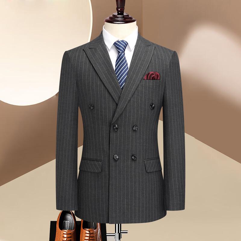 ROMON Men's Autumn Striped Double-Breasted Suit Set