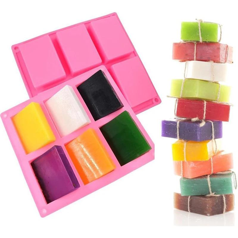 Creative 6-cavity rectangular handmade soap mold, cake soap mold, aromatic soap mold, large square silicone baking tool for soap
