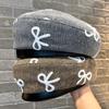 New Bow Embroidered Beret Children Autumn and Winter Warm Face Small Painter Hat Fashion Newsboy Hat
