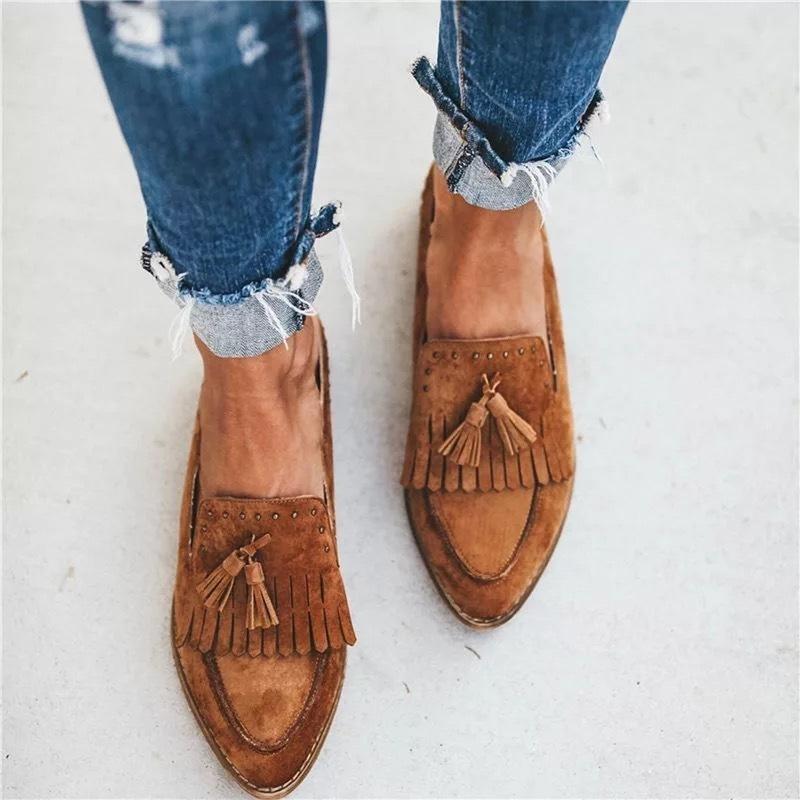 Spring New Single Shoes Fringed Pointed Versatile Large Size Women's Shoes Flat Casual Shoes