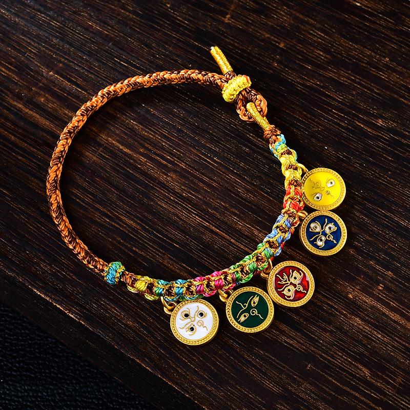 Тибетский браслет ручной работы, плетеный браслет, тибетский красочный веревочный браслет, браслет-цепочка на руку, браслет «Пять путей Бога богатства», регулируемый, браслет на запястье, новый