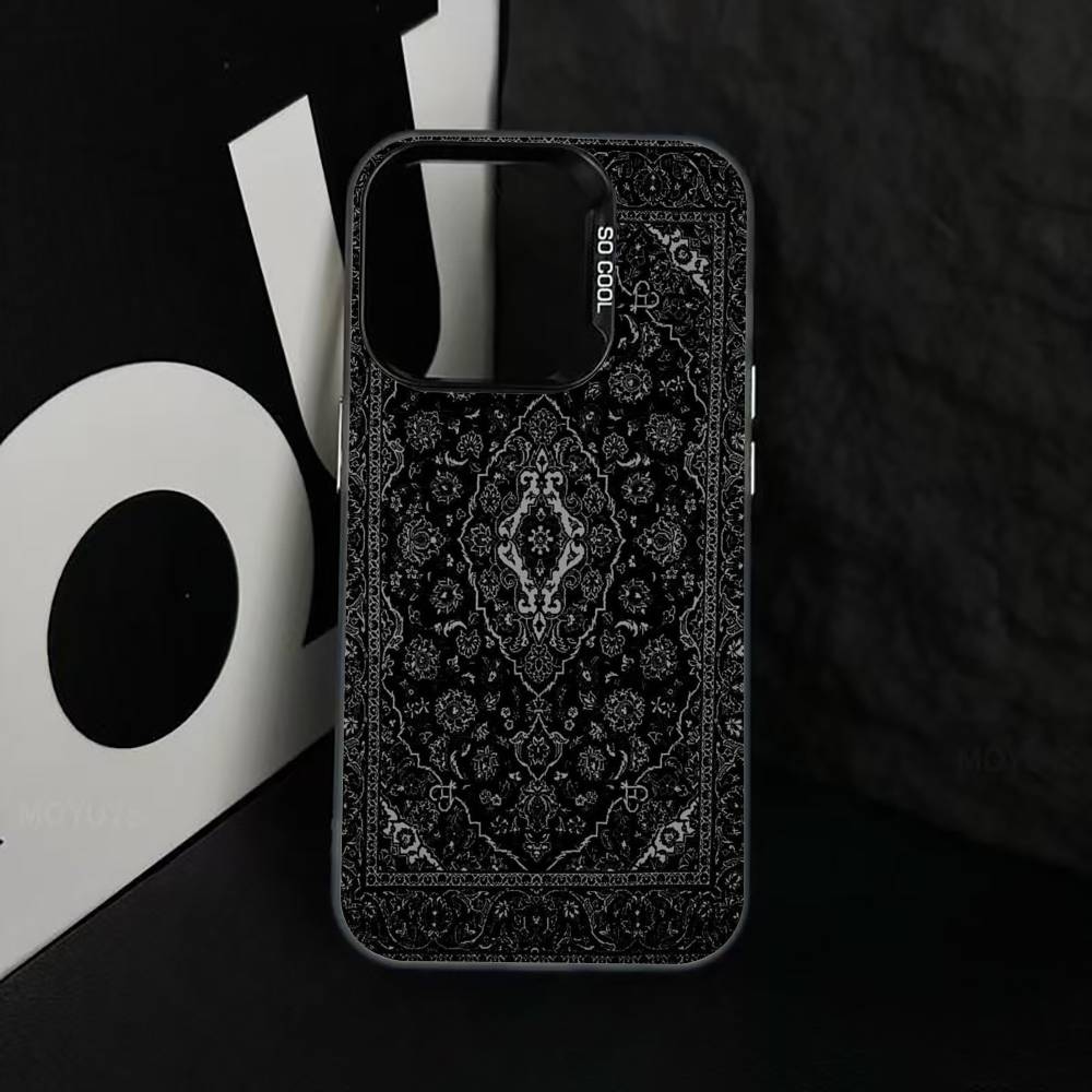 Vintage Persian Carpet Art Phone Case For iPhone 17,16,15,14,13,12,11 Plus,Pro Max,XS,Colored Silver Plated Inside Cover