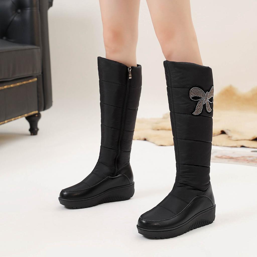 Krazing Pot Microfiber Down Fiber Tarpaulin Autumn Winter Shoes Med Heels Size 44 Super Size Snow Boots Round Toe Keep Warm Thigh High Boots