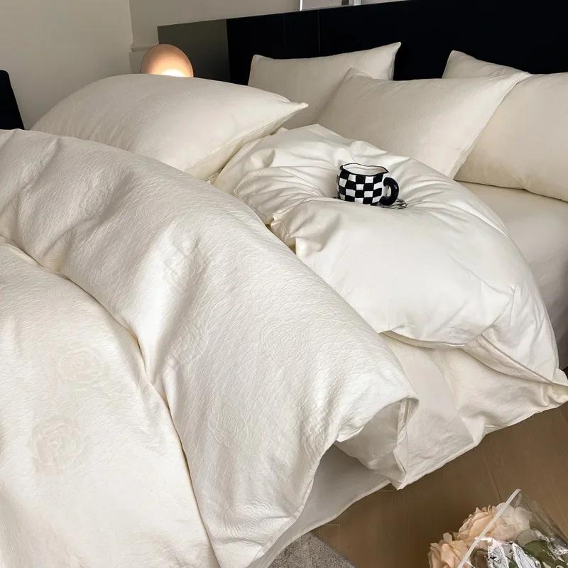 Light Luxury Soft Thick 100% Cotton Flat Sheet Sets Satin Jacquard Silky Bedding Set for Seasons Single Double Bed Comfort Set