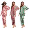 Comfortable Home Wear Christmas Pajamas 2-Piece Set for Women, Striped Gingerbread Man Print Lounge Set, Button Down Long Sleeve Top Pants Sleepwear