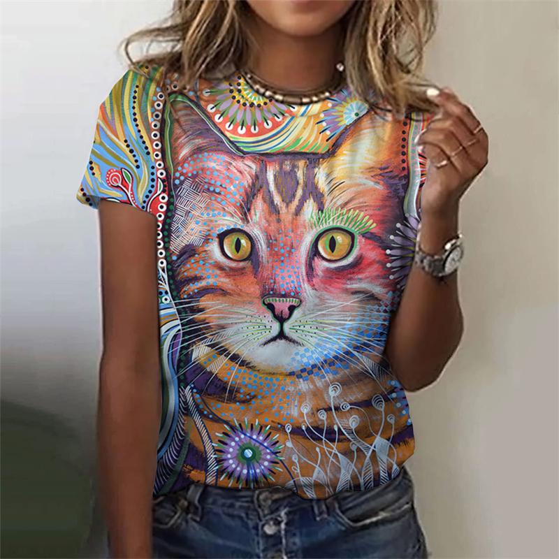 Funny Cat 3d Printed Women's T Shirts Summer Fashion Animal Print Short Sleeve Tees Girl Kawaii Y2k Top Clothes Female Clothing