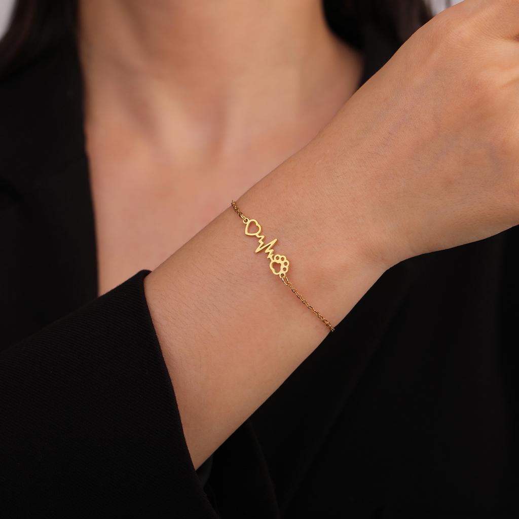 Electrocardiogram Love Cat Claw Pendant Stainless Steel Bracelet Women Fashion Cute Cat Claw Bracelet Birthday Gift Jewelry Gift