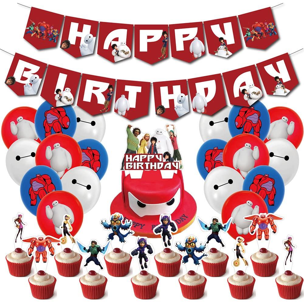 Baymax Birthday Decorations Party Set, Big Hero 6, Disney Character, Cute White Balloons, Happy Birthday Garland, 32-Piece Set, for Boys and Girls
