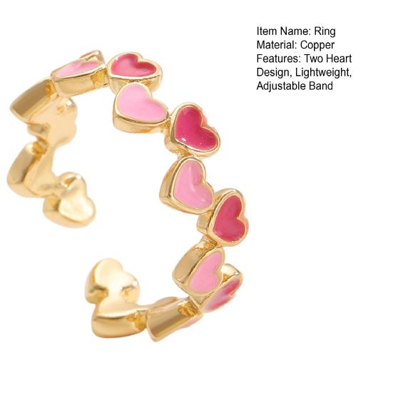 Yousheng Women Ring Opening Adjustable Lightweight Finger Ring Golden Plated Hollow Heart Design Finger Band Jewelry