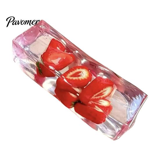 Flexible Sensory Toy Clear Bar Squeeze with Fake Fruit Inside, Stress Relief Shapeable Hand Therapy Stick Toy, Transparent Strip Figdet for