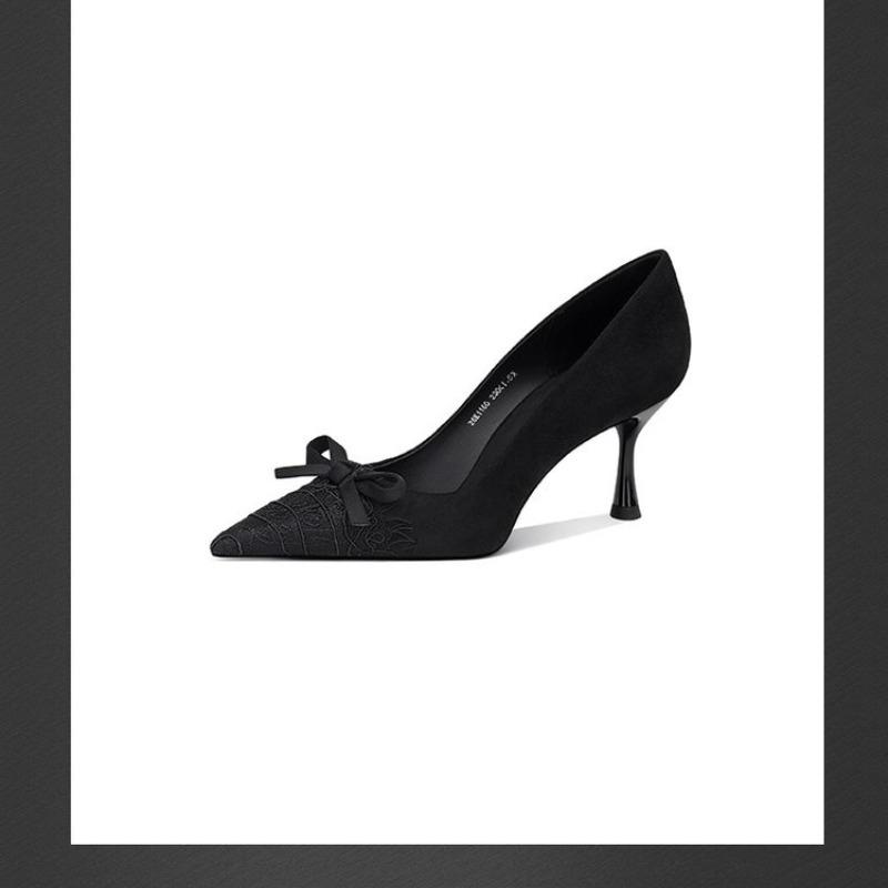 Módní dámská letní obuv Formální boty pro ženy 2025 Černé se středním podpatkem Stilito Mokasíny Mašle Elegantní šaty Jaro Ve výprodeji A