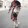 Men Contrast Panel Rose And Skull Art Print Long Sleeve Sweatshirt Jogger Pants Two Piece Suit