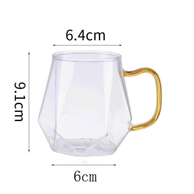 

320 мл Стеклянная чашка с золотой ручкой Чашка из прозрачного стекла в форме бриллианта Чашка для ежедневного питья Стеклянная чашка для подарков друзьям Чашка 1pcs