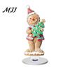 Christmas Desk Accessories Xmas Acrylic Ornament, 2D Flat Tree Gingerbread Man Ornament with Decorative for Holiday Rotatable Base, Table Centerpiece
