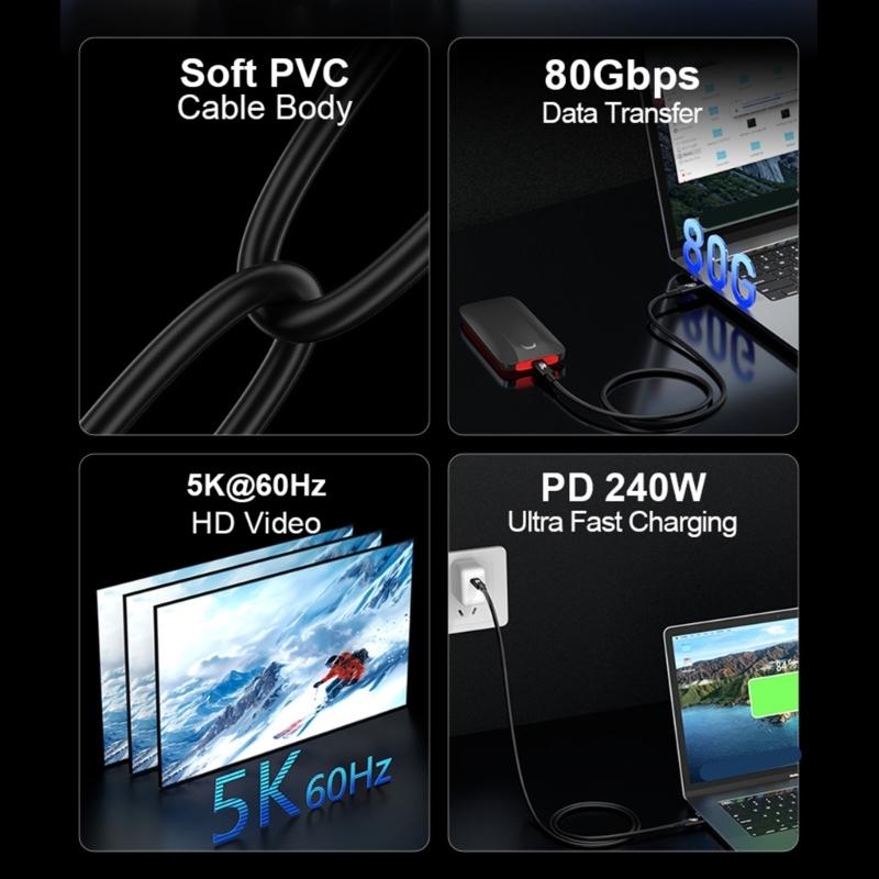 USB4 Data Cable 80Gbps USB C To USB C Cord 240W Fast Charging Cable for Notebook 5K Video Large File Transfer Use