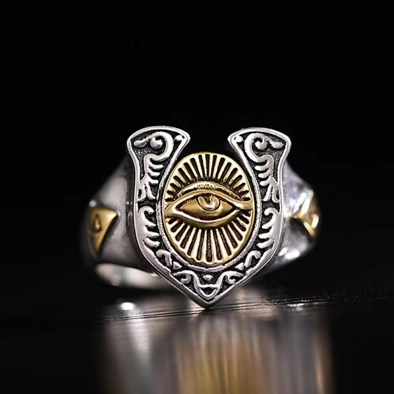 Adjustable Open Ring With Horus Eye Symbol Geometric Design Unisex Punk Hip Hop Jewelry Plated Copper Adjustable Open Band