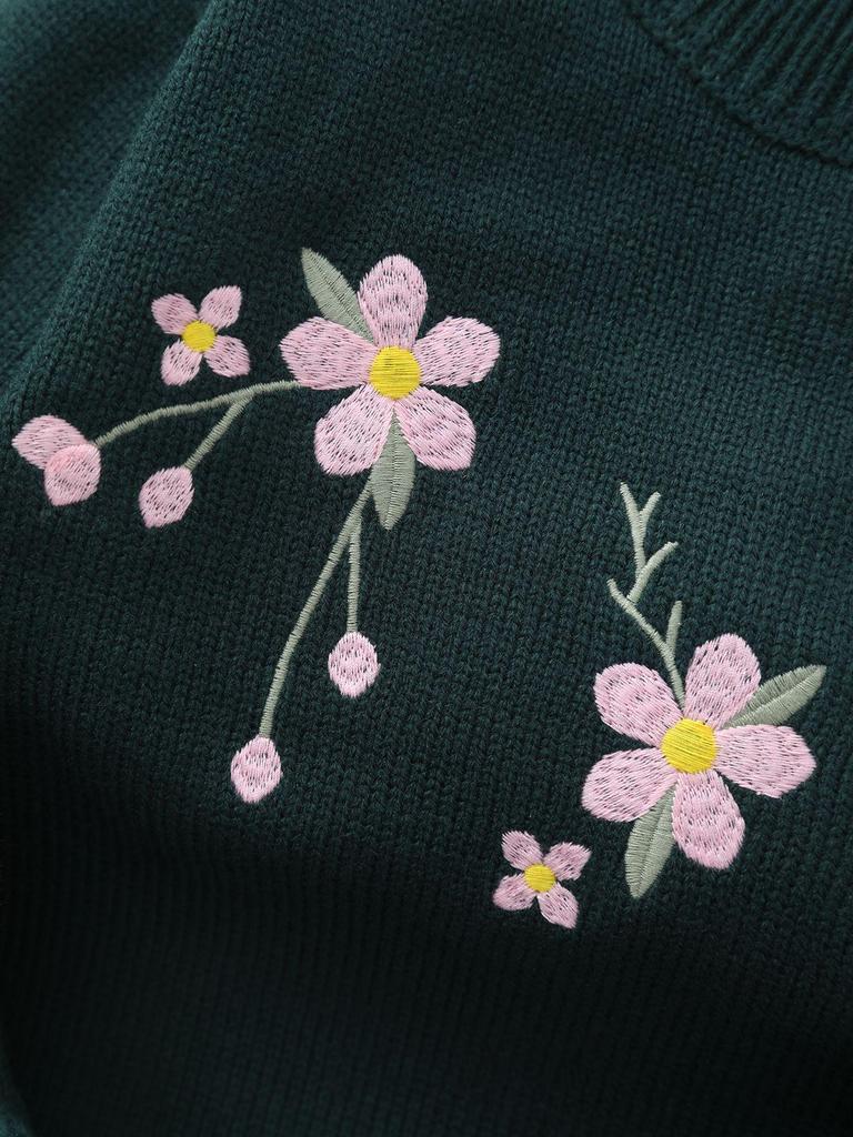 2023 Fall/Winter Floral Pattern Knit Sweater Set for Girls