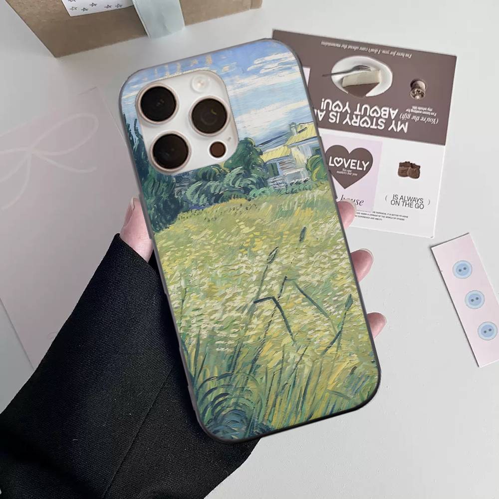 Van Gogh Oil Painting Phone Case For IPhone 16 15 17 Pro 11 12 13 14 Pro Max Plus Soft Ripple Silicone Cover Shell