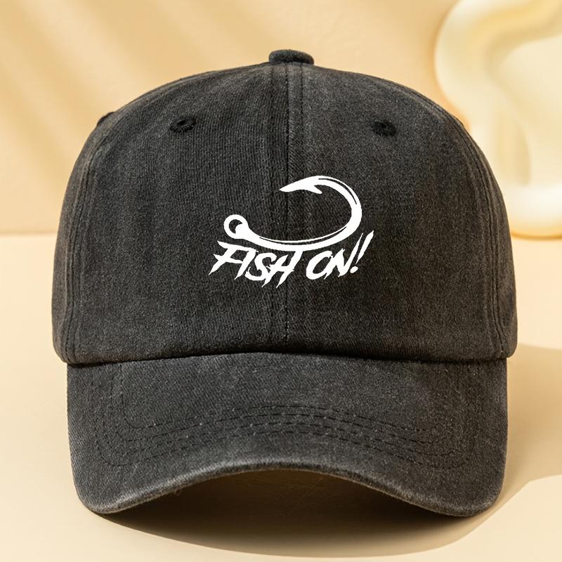 Unisex Fashionable FISH ON! Printed Baseball Cap Retro Washed Outdoor Trucker Hat чёрный