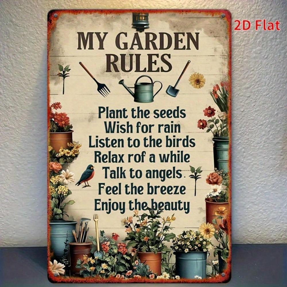 

Vintage Metal Sign My Garden Rules Rustic Iron Wall Decor for Home Garden with Tools 11.8x7.87 Inch TYA79702 різнокольоровий