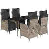 5 Piece Garden Dining Set with Cushions Gray Poly Rattan