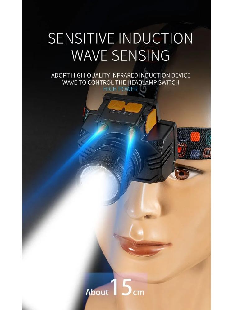Rechargeable Portable Flashlight Induction/No Induction LED Headlamp Camping Fishing Adventure Headlight 3Modes Built-in Battery