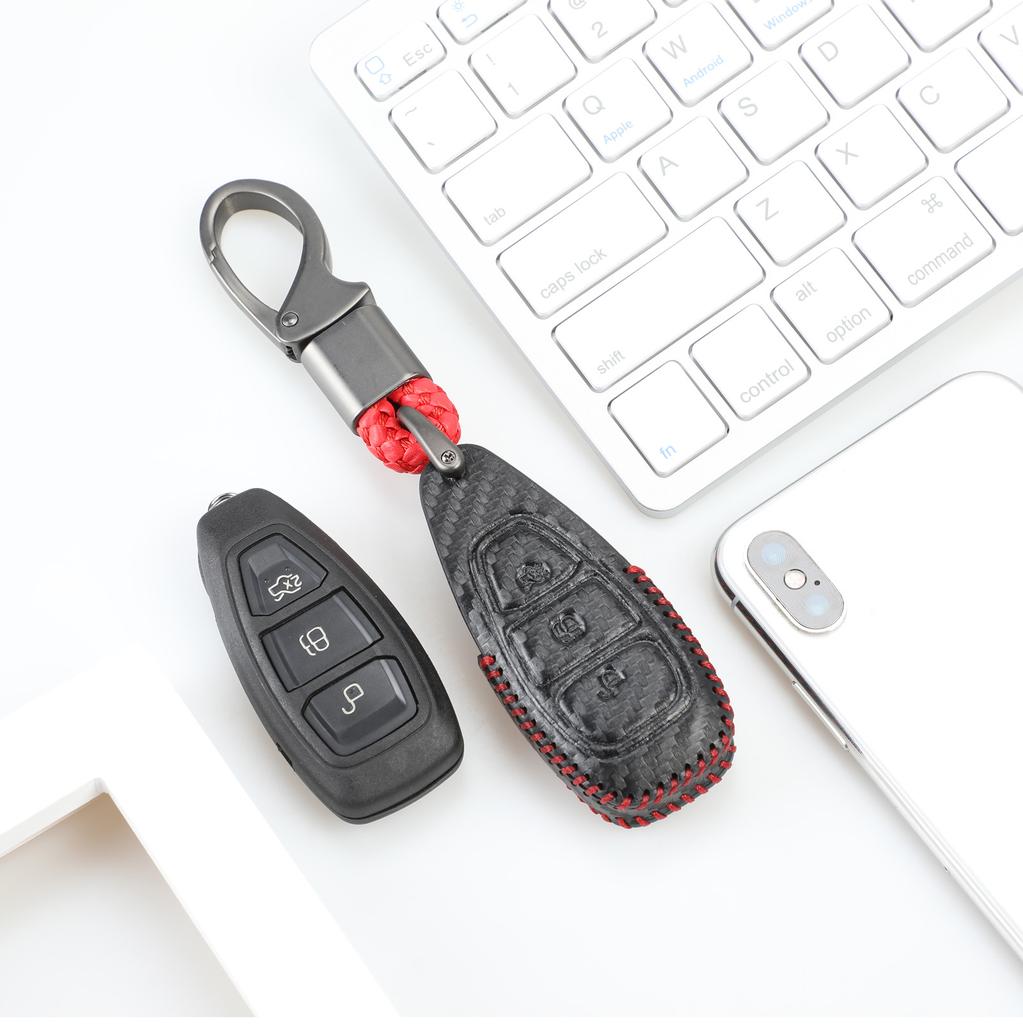 Jingyuqin Carbon Leather Car Key Case Cover for Ford Fiesta Focus Mondeo Ecosport Kuga Focus Procted Smart Key