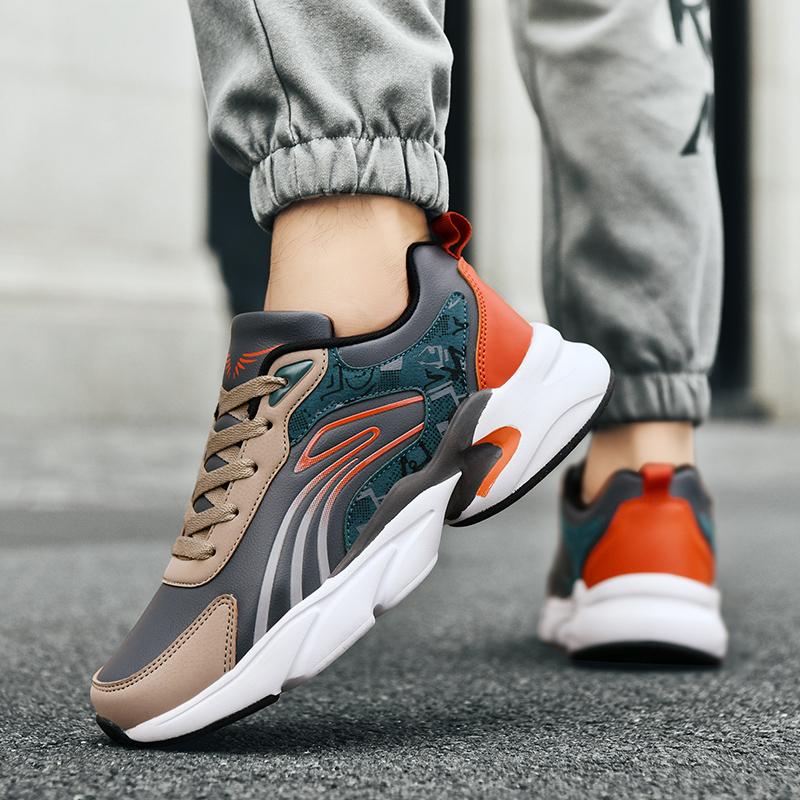 Fashion Black Men's Shoes New Autumn Running Sports Casual Shoes Thick Soled Men's Shoes Oversized Big 48 Daddy Leather Waterproof Joggi