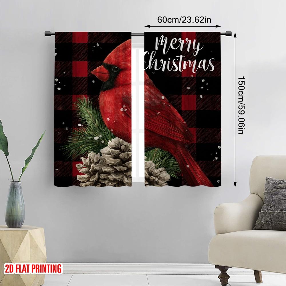 2pcs,2D plane printing Creative Curtains Cardinal Bird Durable 100% Polyester Fabric (without rod) Versatile All Use for Living